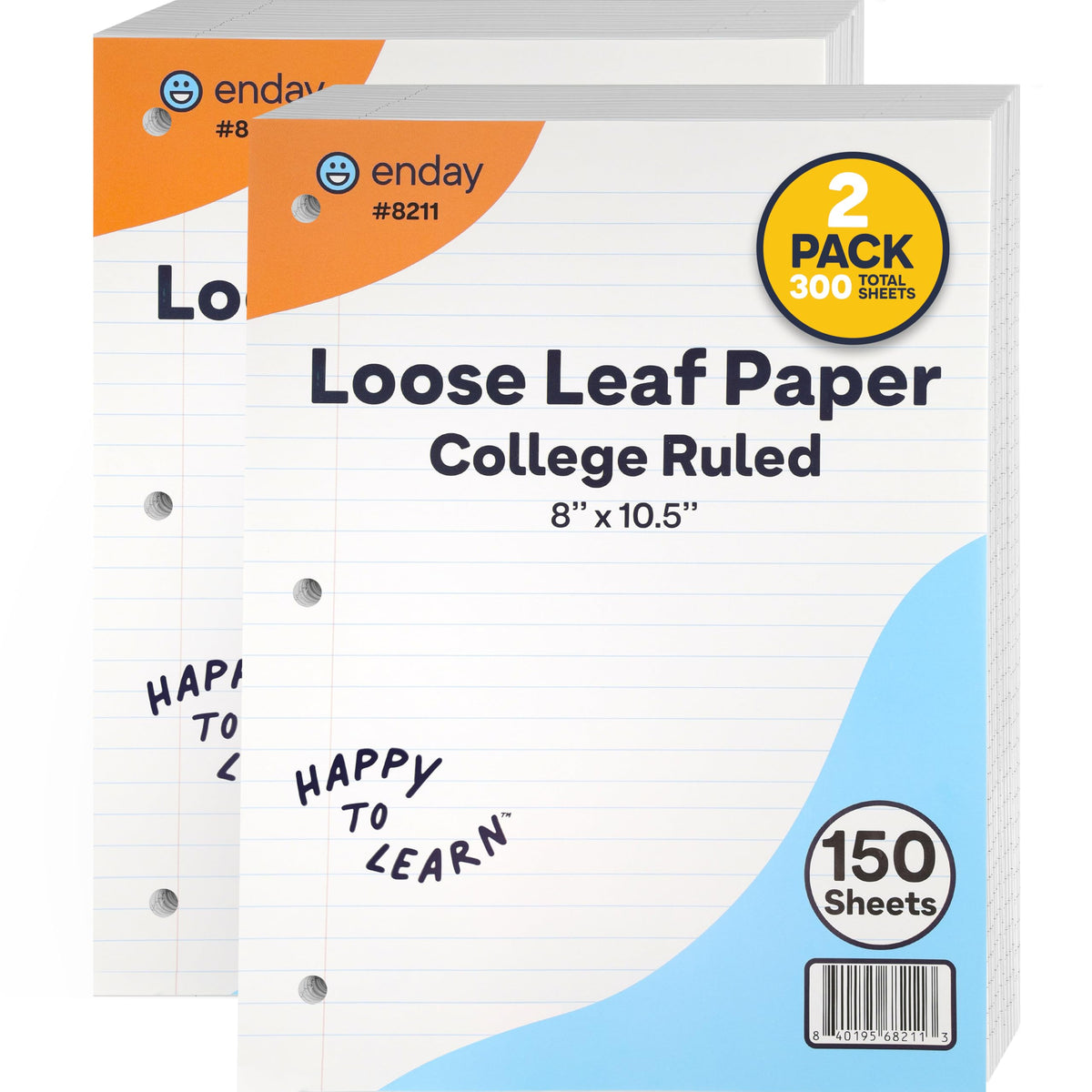 Loose Leaf Paper Notebook Paper, 8" x 10.5" Filler Paper White, 3 Hole Punched Binder Paper for 3 Ring Binders, Lined Paper 150 Sheets Per Pack - By Enday