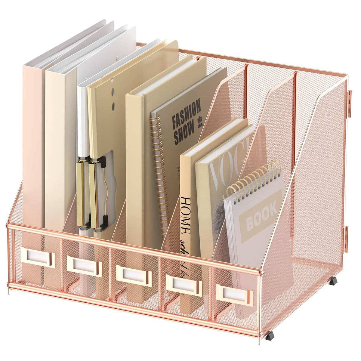 SUPEASY Desk Organizers Metal Desk Magazine File Holder with 5 Vertical Compartments Rack File Organizer for Office Desktop, Classroom, Home Workspace, Black