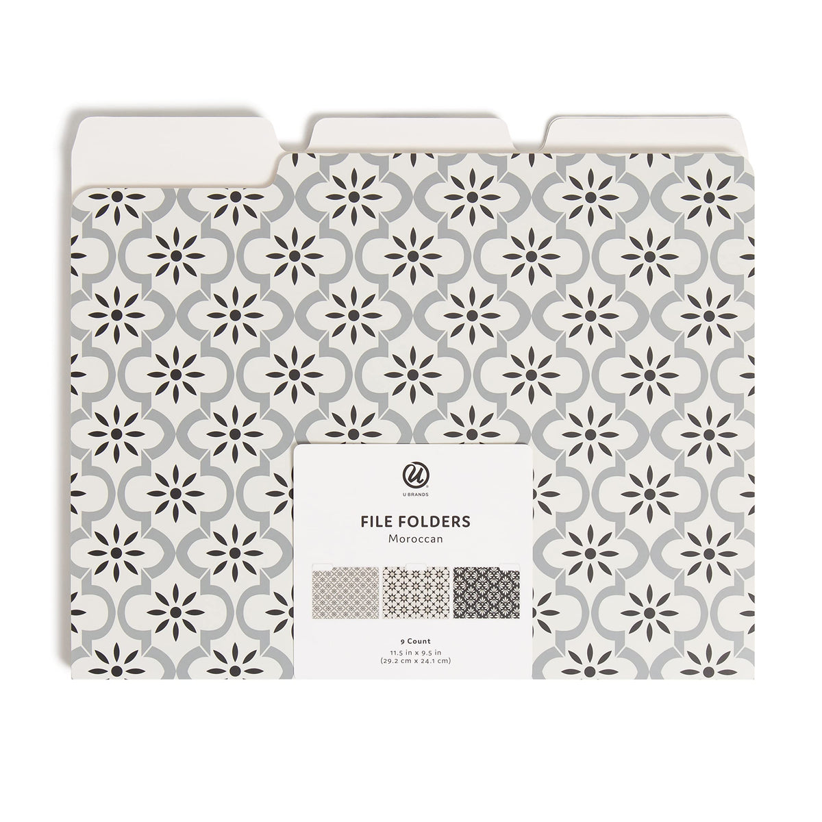U Brands Fashion File Folders, 9 Count, 1/3-Cut Tabs in Assorted Positions, Letter Size, Office Supplies (Moroccan)