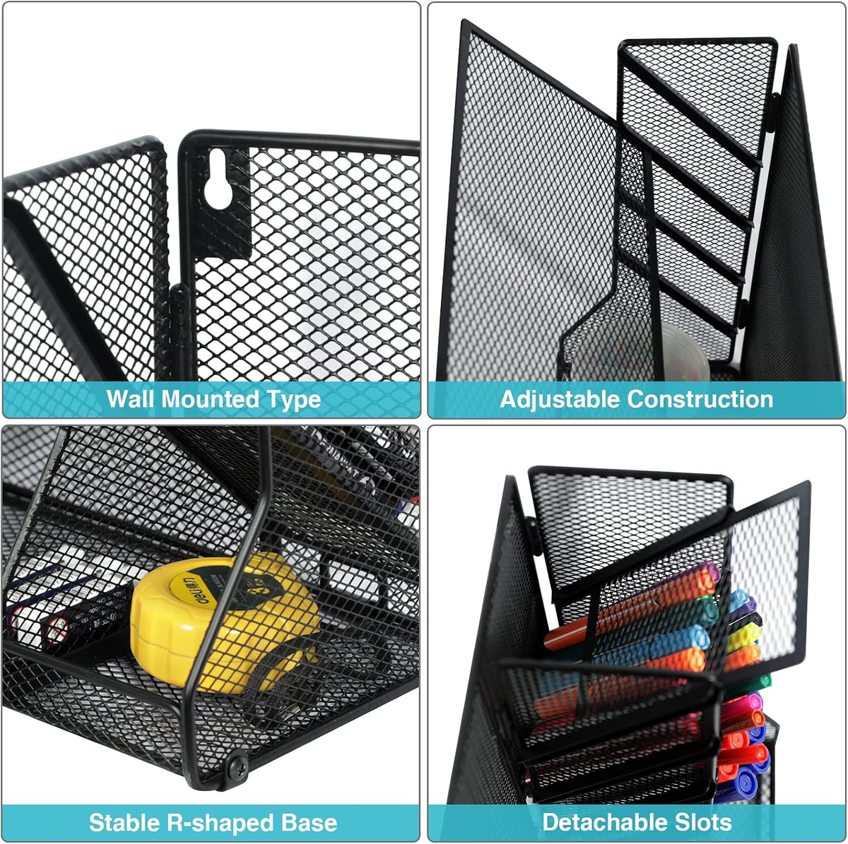 Jakyitvi Adjustable 5 Tiers Wall File Organizer Metal Hanging Holder Black