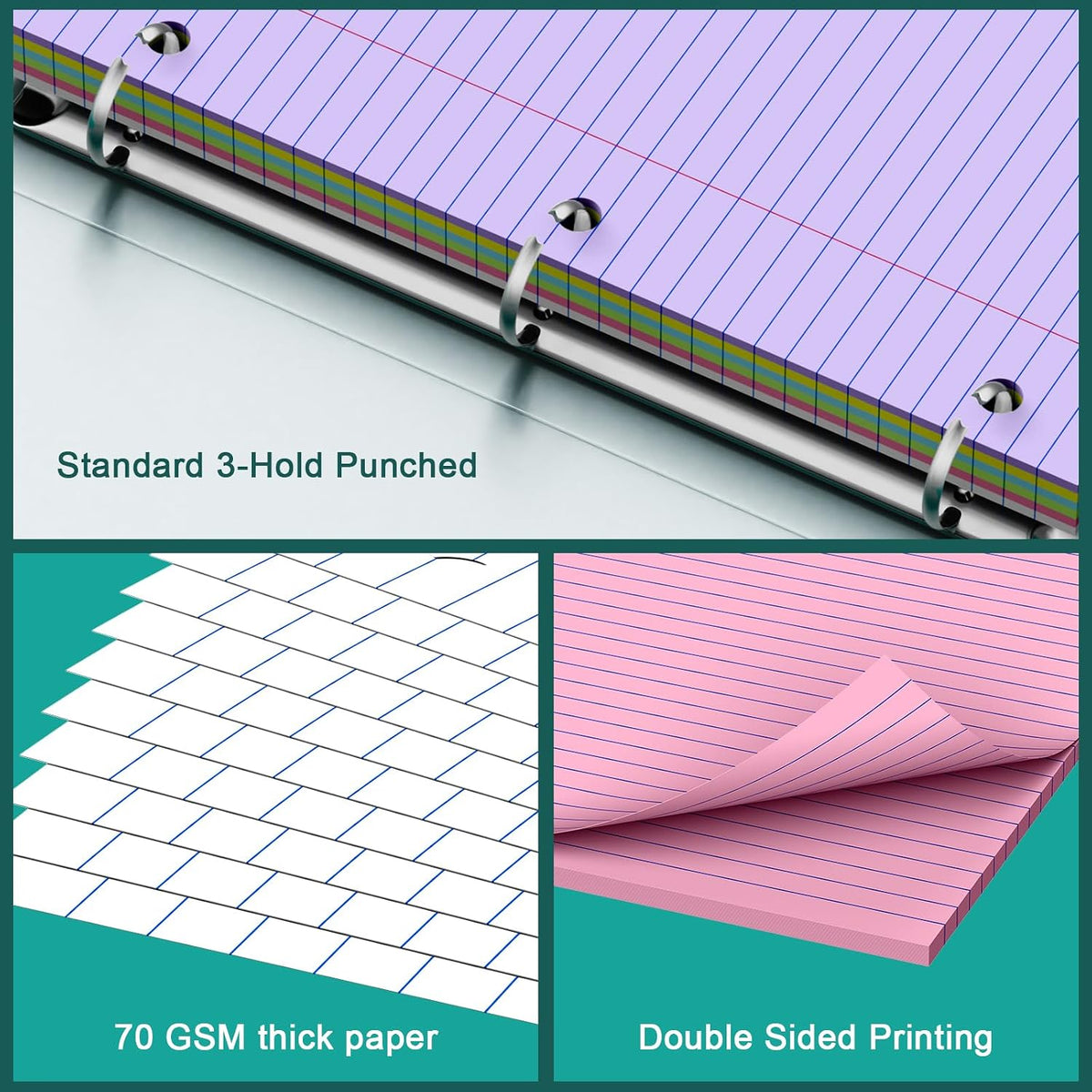Note Pads 8 X 10.5 Loose Leaf Paper, 120Sheets, 3 Hole Punched Lined Paper