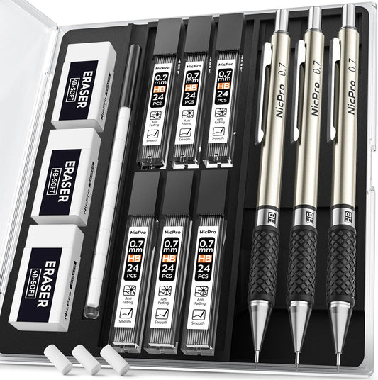 Nicpro 0.7 mm Art Mechanical Pencil Set in Storage Case, 3 PCS