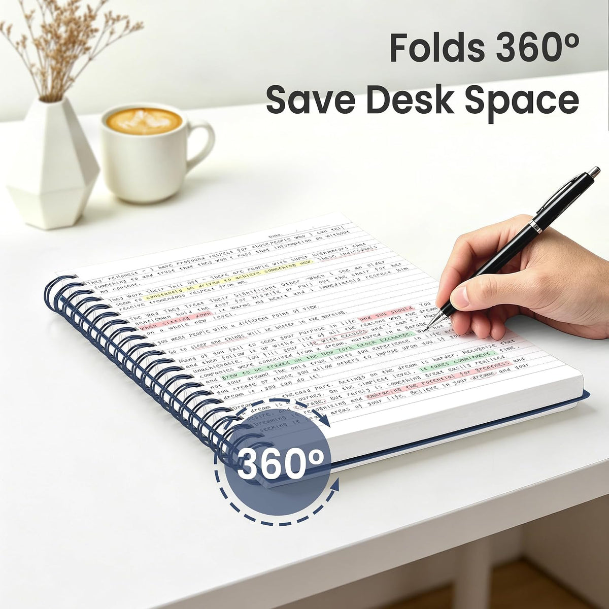 EMSHOI Lined Spiral Journal Notebook, 300 Pages, A4 Size (8.2'' x 11.2'')