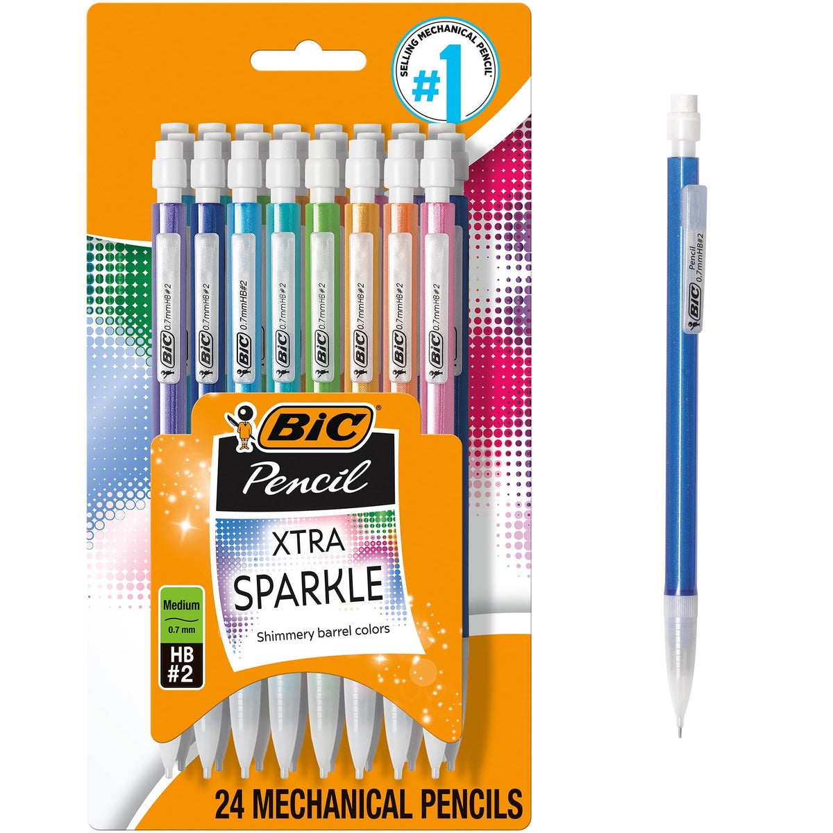 BIC Xtra-Smooth Pastel Mechanical Pencils, Medium Point, 0.7mm, 24-Count