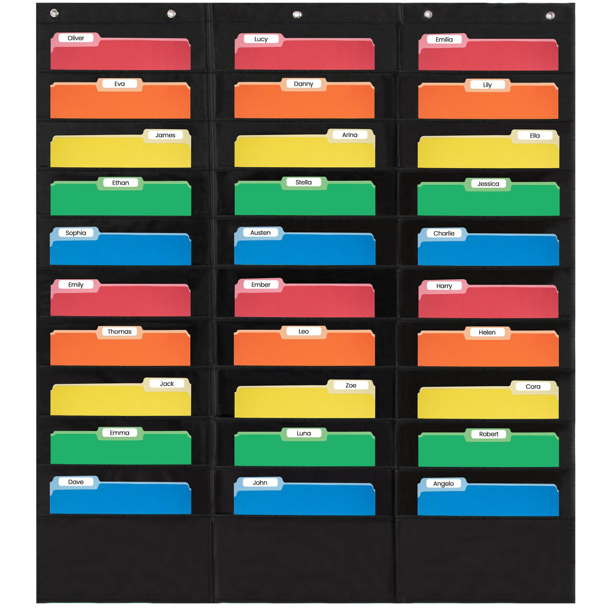 Essex Wares- 10 Pocket File Folder Pocket Chart, Black, 14" Wide x 47" Tall
