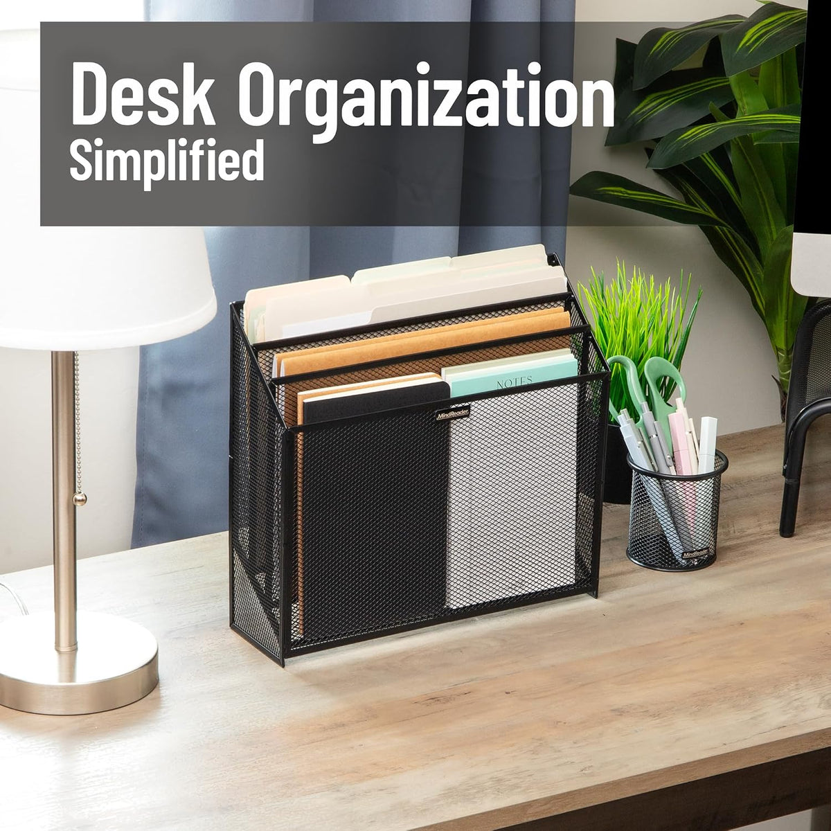 Mind Reader Vertical File Storage, Desktop Organizer, Workspace, Office, Metal Mesh, 12.5"L x 3.75"W x 11.5"H, Black