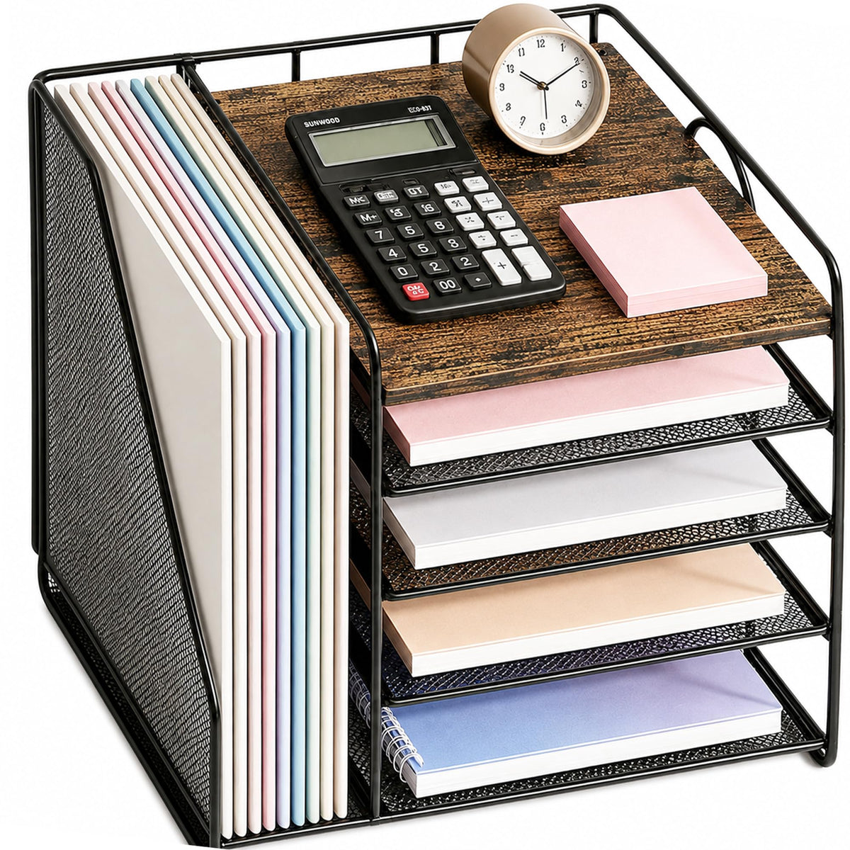 OPNICE Desk Organizer, 5-Tier Paper Organizer Letter Tray, Black