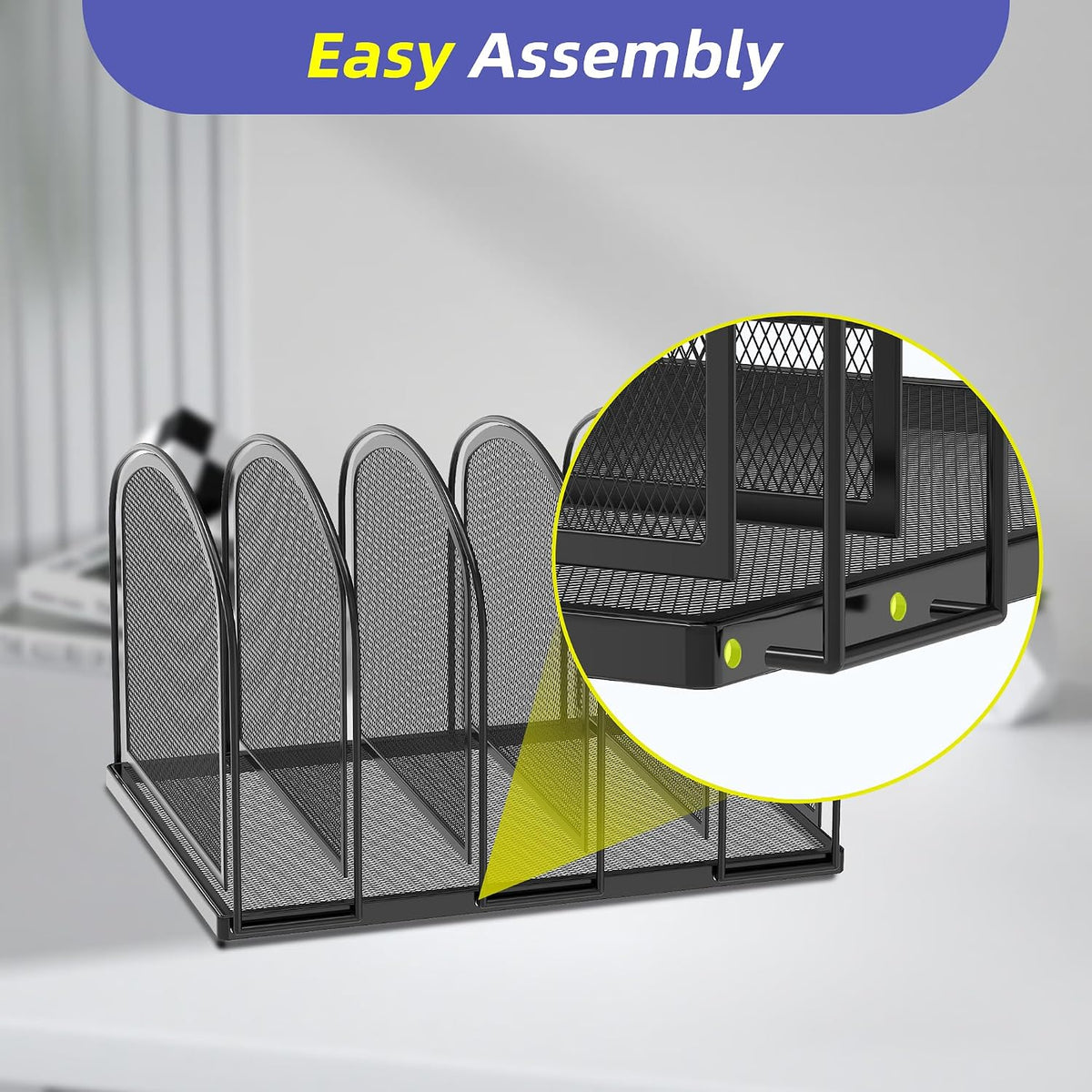 SUPEASY 5-Section File Organizer for Desk, Metal File Folder Holder, Black