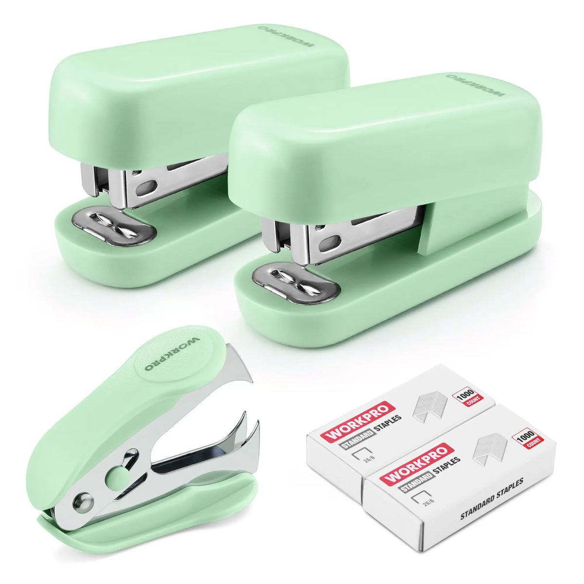 #toolupgrade WORKPRO Mini Stapler with Staples, Pink Stapler Set Includes Two Small Staplers, One Staple Remover, 2000 Standard Staples - Cute Staplers for Desk with Non-Slip Base, Lock Design