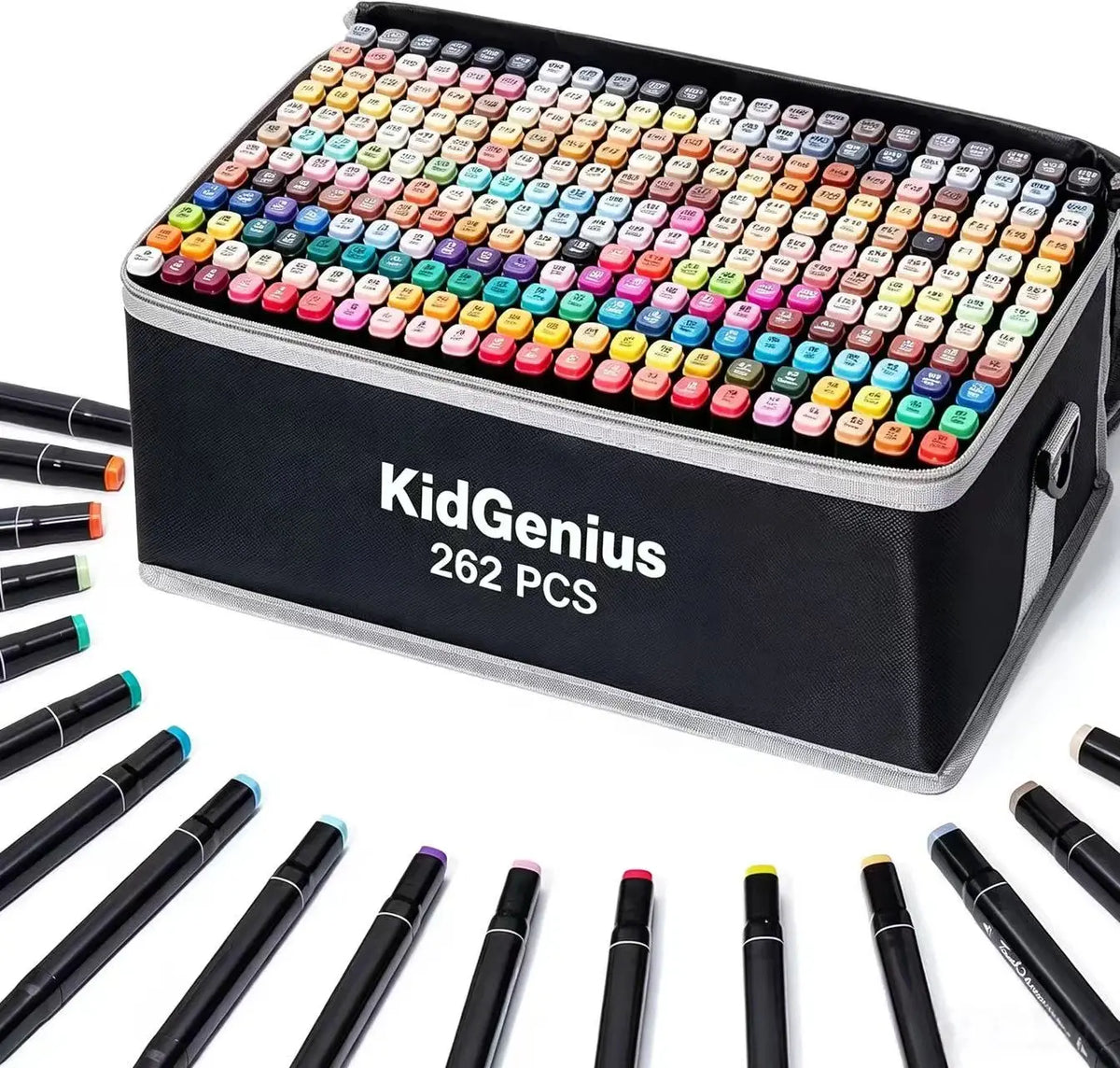 KIDGENIUS 262/168/120 Kid-Safe Non-Toxic Alcohol Art Markers Set - Dual-Tip, Quick-Dry, No-Bleed, Smooth-Stroke Art Supplies in Sealed Bags - Works on Wood, Rock, Canvas, Glass - Kids' School Stationery, Thanksgiving/Birthday Gift for Cartoons Creation