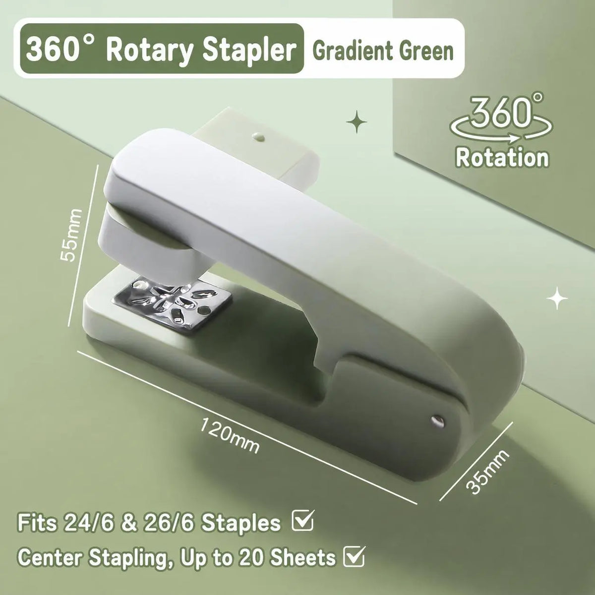 Rotating Swing Arm Stapler, 360 Degree Long Reach Stapler for Booklets
