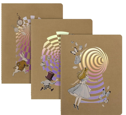 Moleskine Limited Edition Alice’s Adventures in Wonderland Notebook Journal Set (3-Pack), Classic Soft Cover, XL (7.5"x9.75"), Ruled/Lined, 120 Pages, FSC 70 g/m² Acid-Free Paper, Cahier Journals with Back Flap, Office Stationery for Everyday Notes