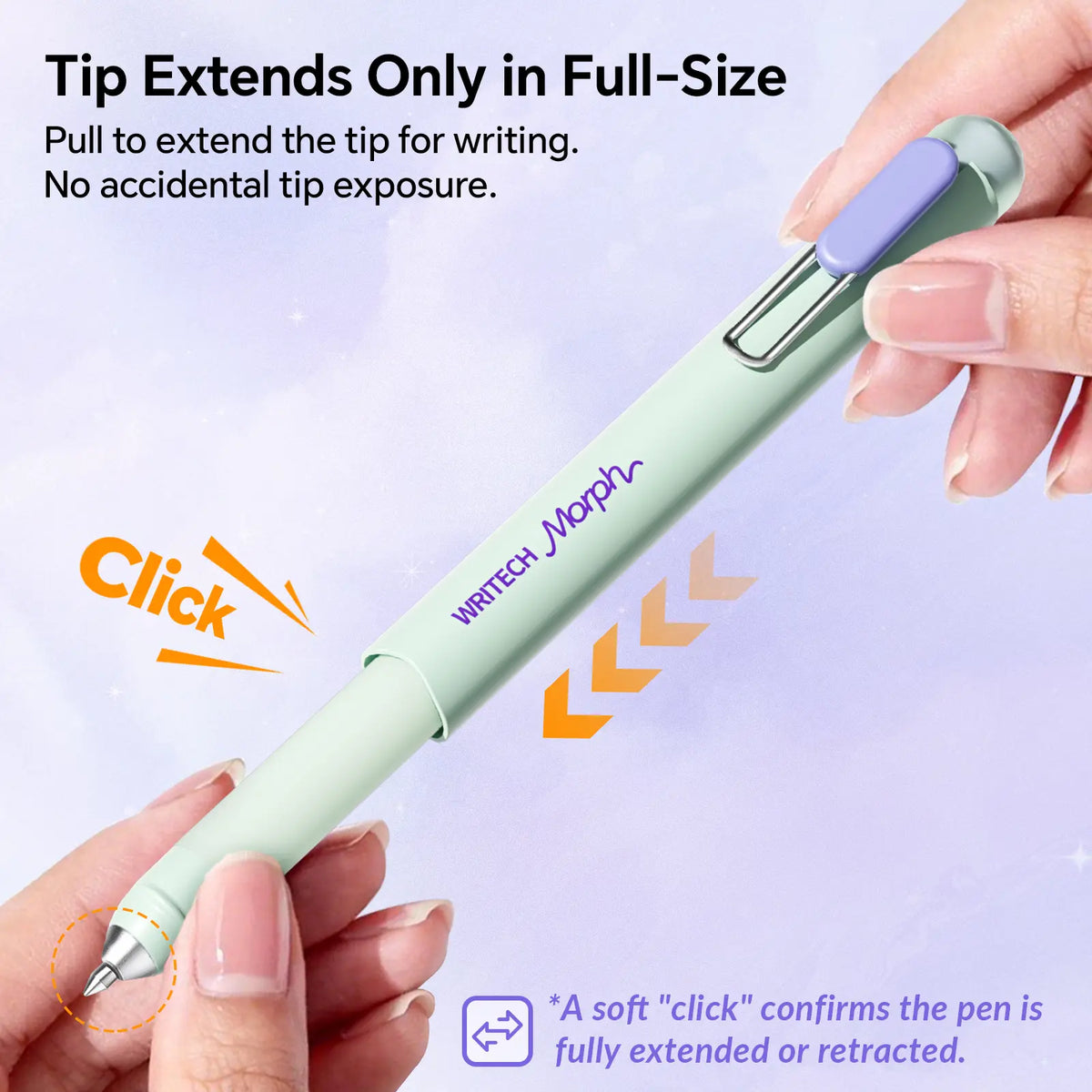 WRITECH Morph Extendable Gel Pen: 0.7mm Black Ink Mini to Full Size Soft Grip Portable Extendable Pocket Pen Set with 2 Pens and 2 Refills