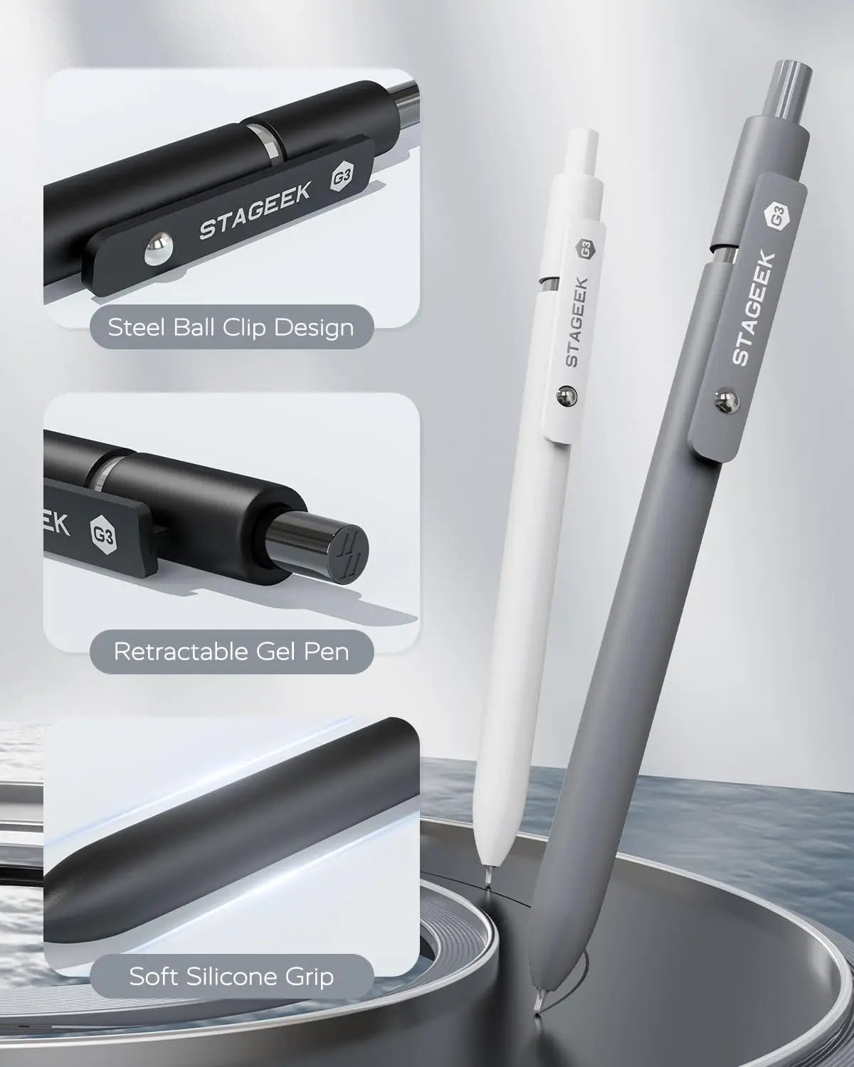 [Back to School Shopping] Minimalist Retractable Fine Nib Black Gel Pen Set (12Pcs, 0.7mm), 3 Extra Refills, Quick Dry, Smooth Writing Gift Pen for Office Work, Note Taking, College School Supplies, Students & Teachers, Work Accessories