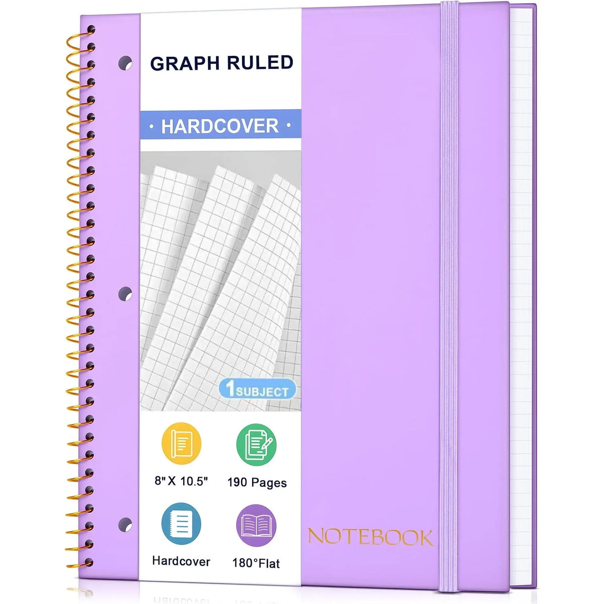 Spiral Notebook College Ruled Paper 8" x 10-1/2", 1 Subject Spiral Notebook, 3-Hole Punched Perforated Pages Ideal for School, Office, Writing, 95 Sheets Lined Journaling Notebook, Black