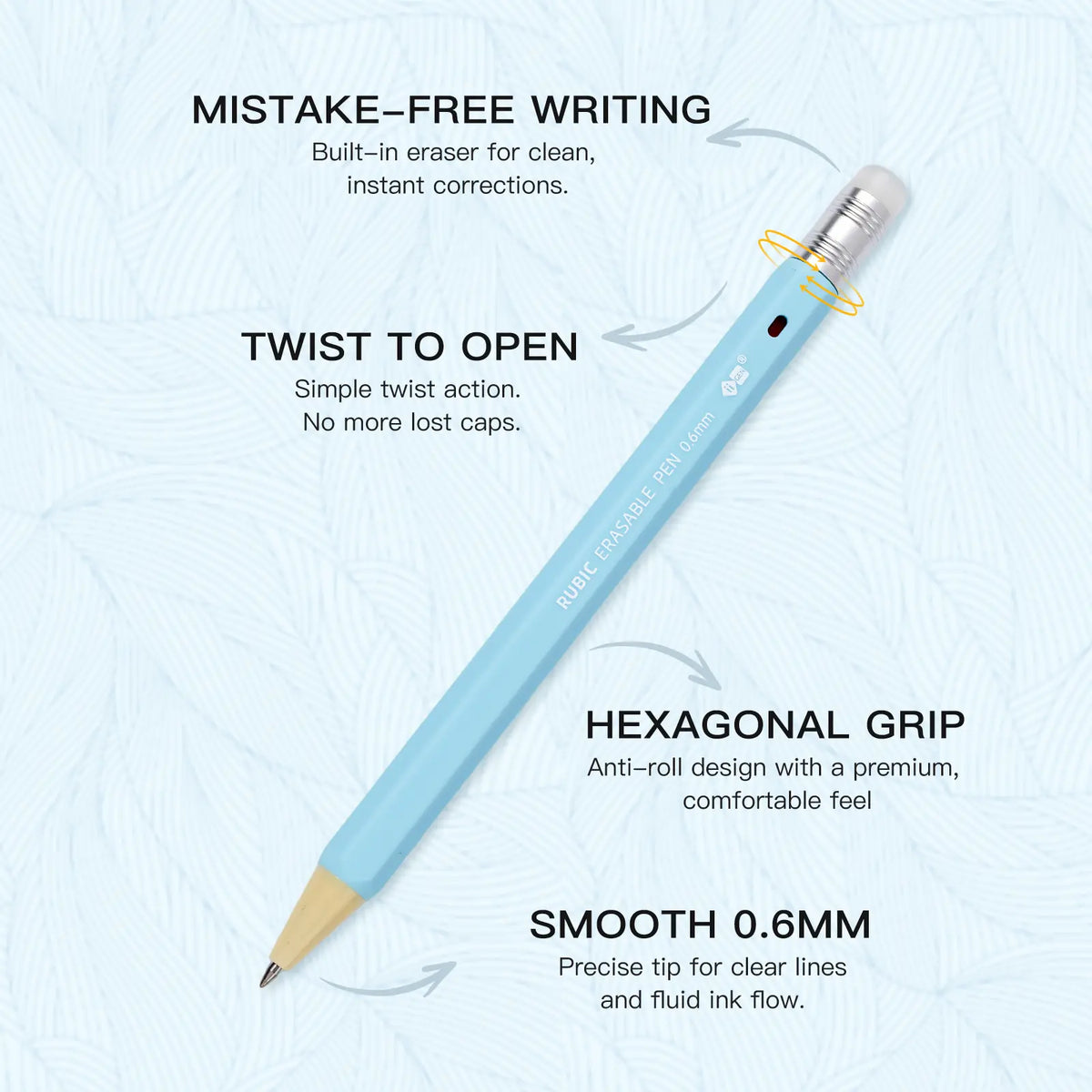 iiGEN RUBIC Erasable Gel Pens - 0.6mm Retractable Twist Magic Pens with Ergonomic Hexagonal Barrel Grip, Smooth Writing, Error Removal, Back to School Haul, College School Supplies, Office Accessories, Magic Pens & Refills