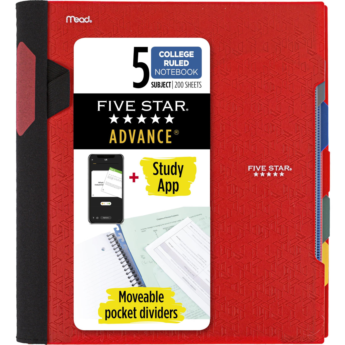 Five Star Advance Spiral Notebook + Study App, 5 Subject, College Ruled Paper, 8-1/2" x 11", 200 Sheets, Spiral Guard, Movable Tabbed Dividers, Pacific Blue (73150)