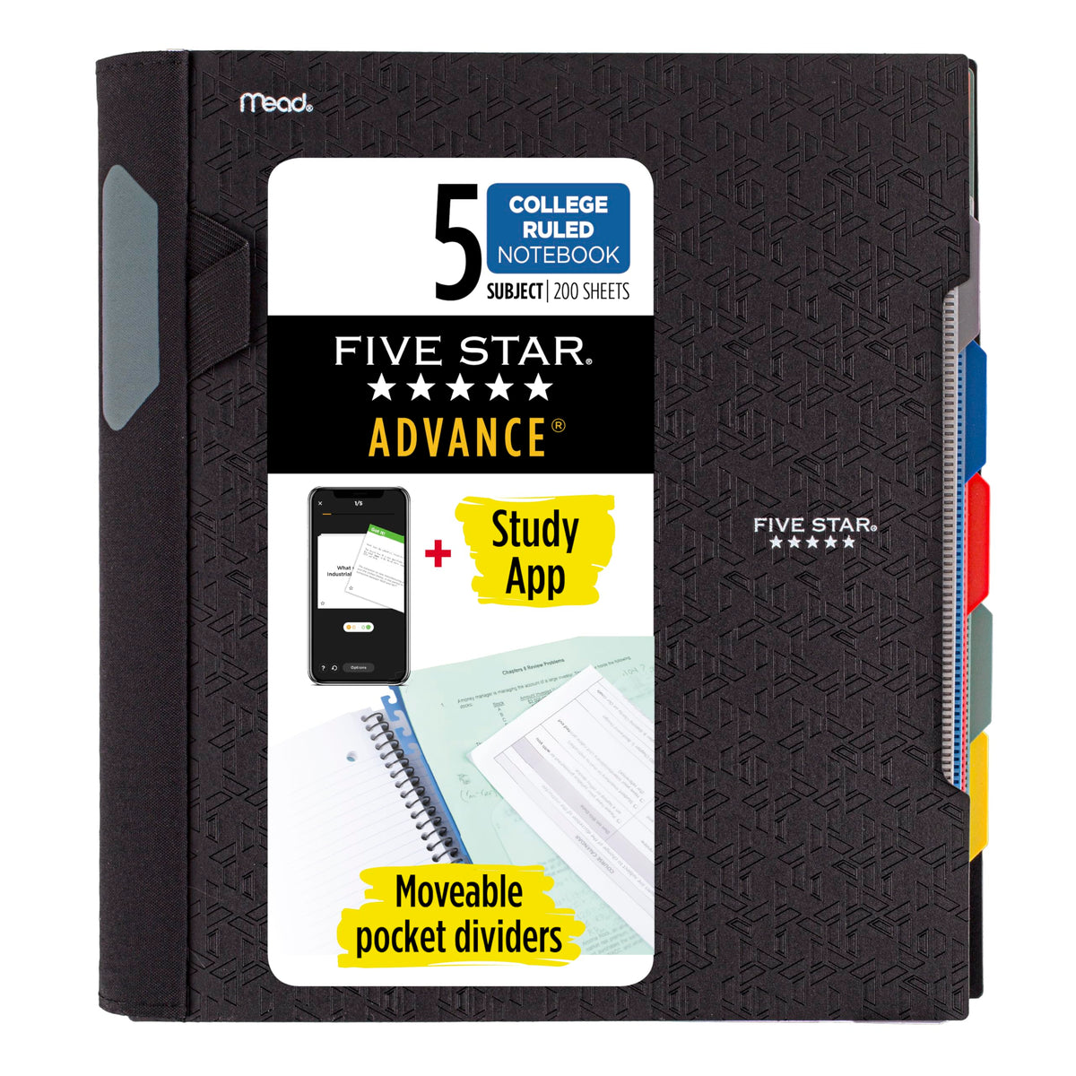 Five Star Advance Spiral Notebook + Study App, 5 Subject, College Ruled Paper, 8-1/2" x 11", 200 Sheets, Spiral Guard, Movable Tabbed Dividers, Pacific Blue (73150)