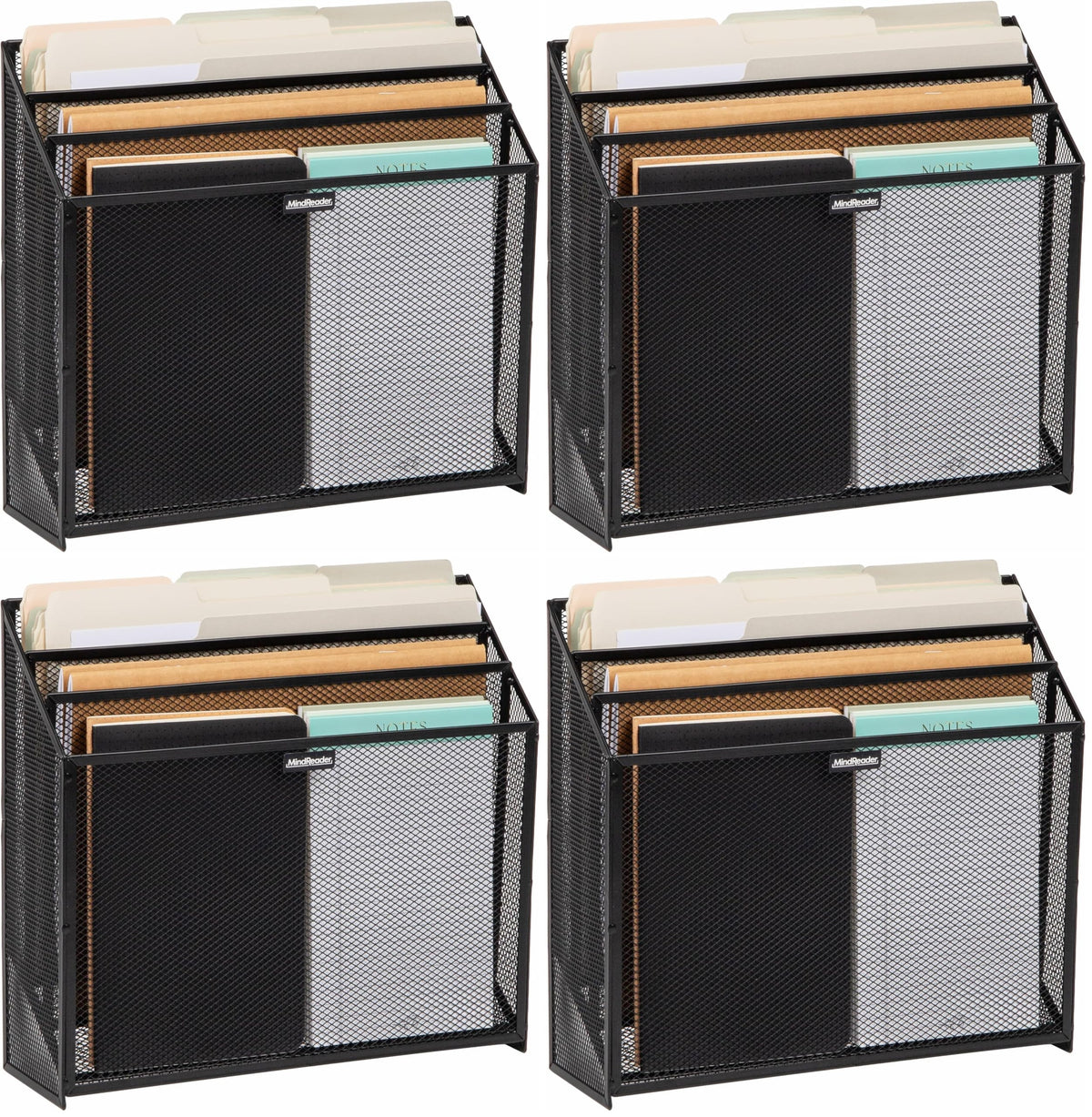 Mind Reader Vertical File Storage, Desktop Organizer, Workspace, Office, Metal Mesh, 12.5"L x 3.75"W x 11.5"H, Black