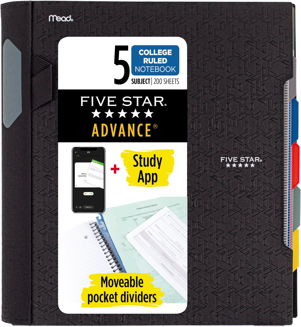 Five Star Advance Spiral Notebook + Study App, 5 Subject, College Ruled Paper, 8-1/2" x 11", 200 Sheets, Spiral Guard, Movable Tabbed Dividers, Pacific Blue (73150)