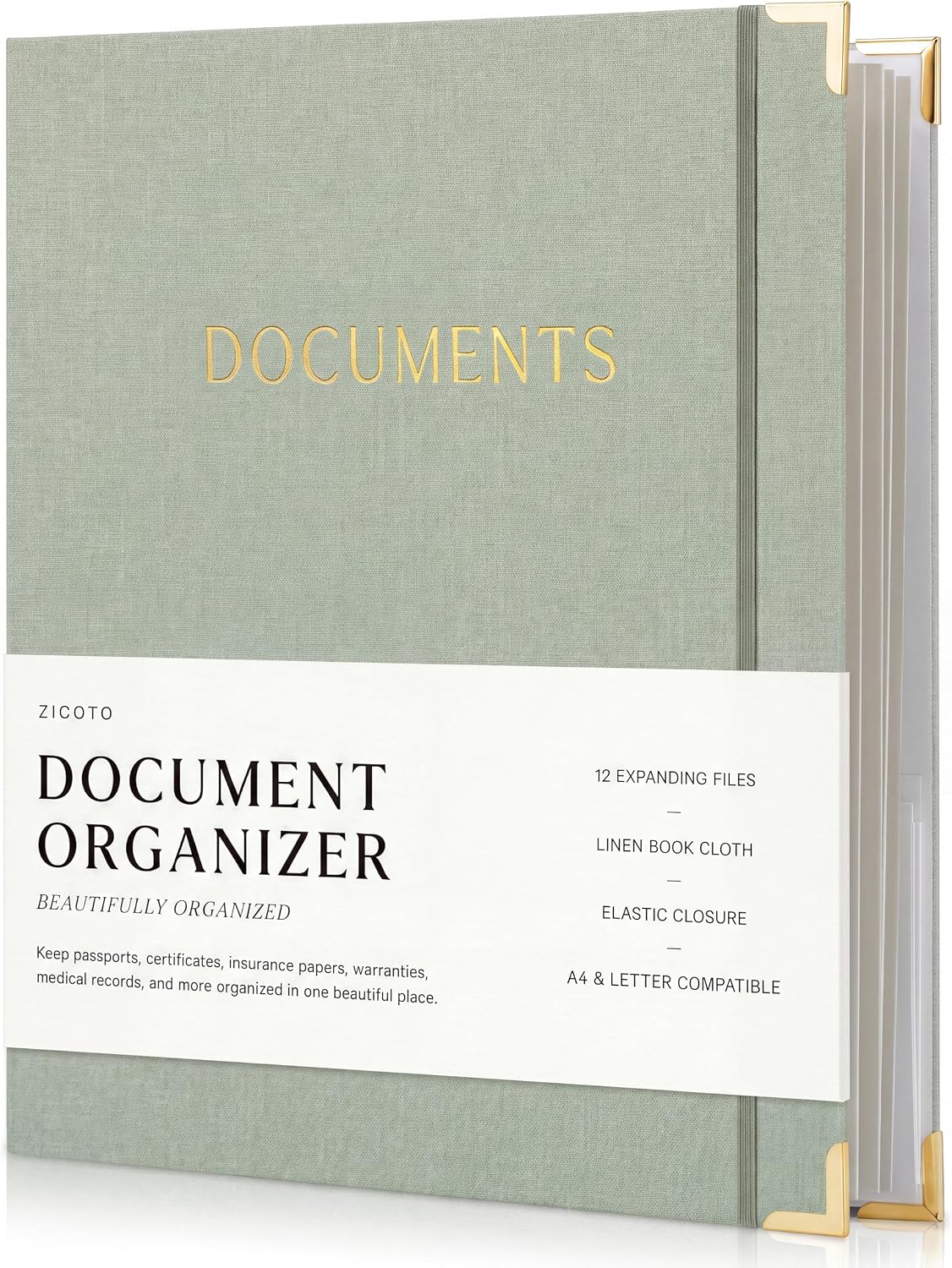 Important Document Organizer Set with Folders - Complete Linen Ring Binder