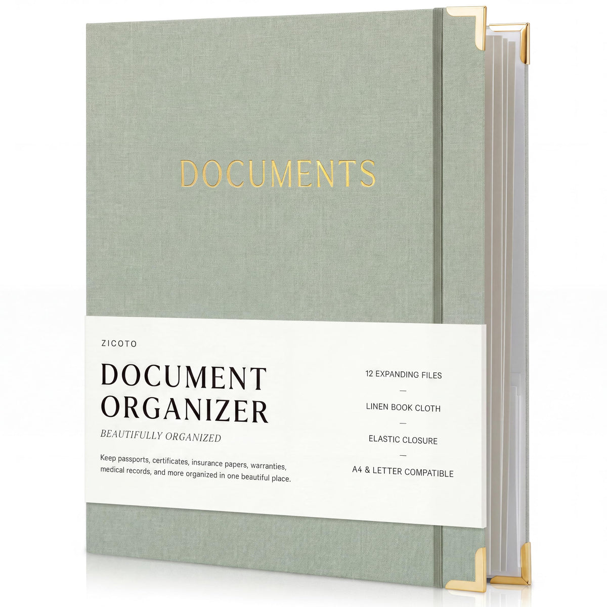Important Document Organizer Set with Folders - Complete Linen Ring Binder