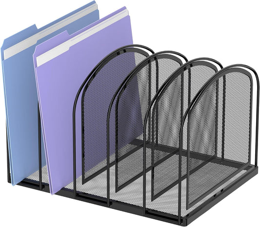 SUPEASY 5-Section File Organizer for Desk, Metal File Folder Holder, Black