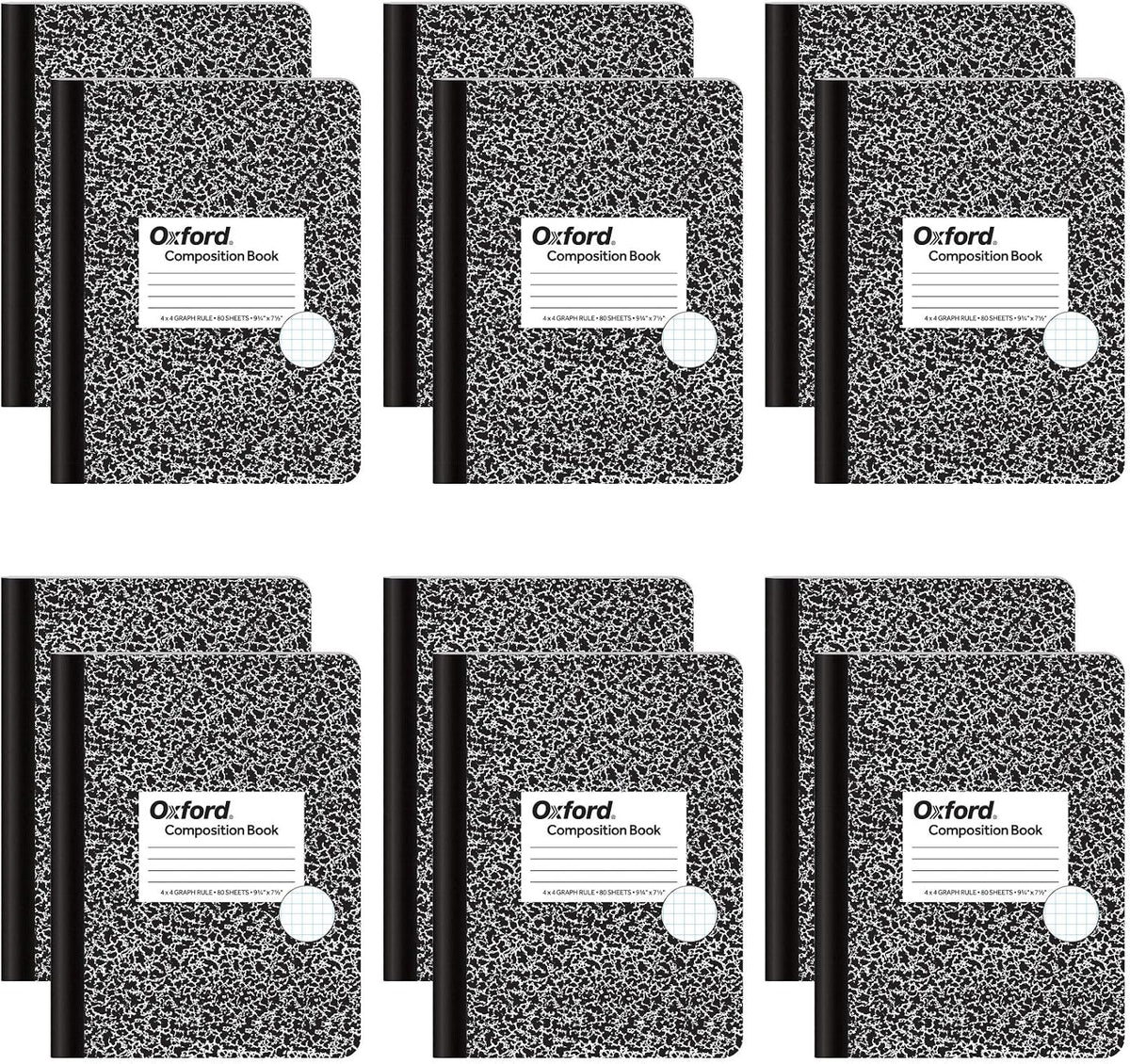 Tops Oxford Composition Notebooks, Graph Ruled Paper, 9-3/4" x 7-1/2", Black Marble Covers, 80 Sheets, 12 per Pack (63786)