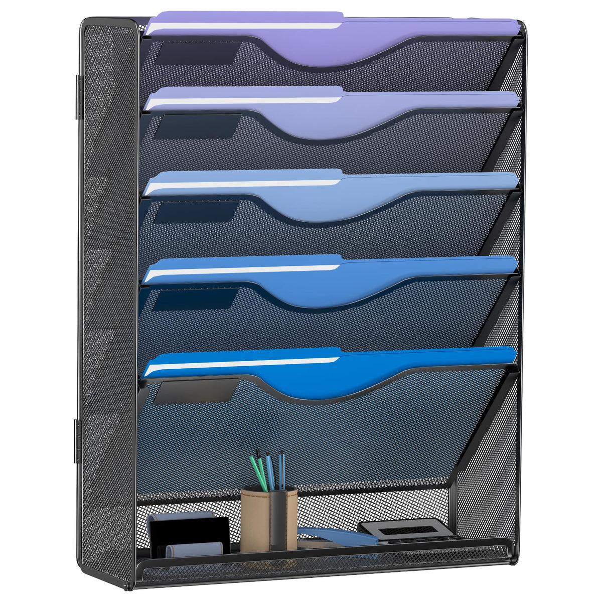 Gawerk 5 Tier Hanging Wall File Organizer, Mesh Mail Paper Orgnization Hanging File Folder Holder for Home Office, Black