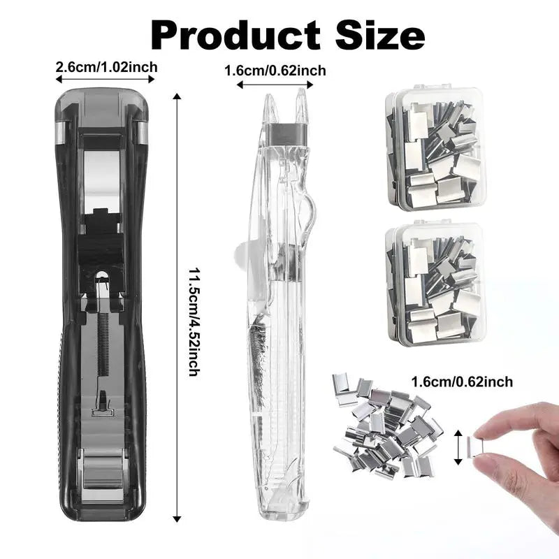 2 Pcs Portable Binder Clip Stapler, with 100 Pcs Small Binder Clips, lacari notepad clip Lacari,Non-Destructive Paper Clam Dispenser for Office, Home, School Effortless Document Organization Practicality office accessories,sohochic