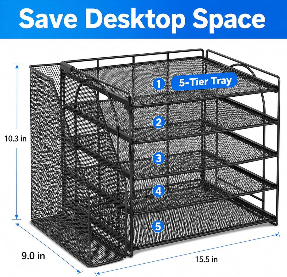 OPNICE Desk Organizer, 5-Tier Paper Organizer Letter Tray, Black