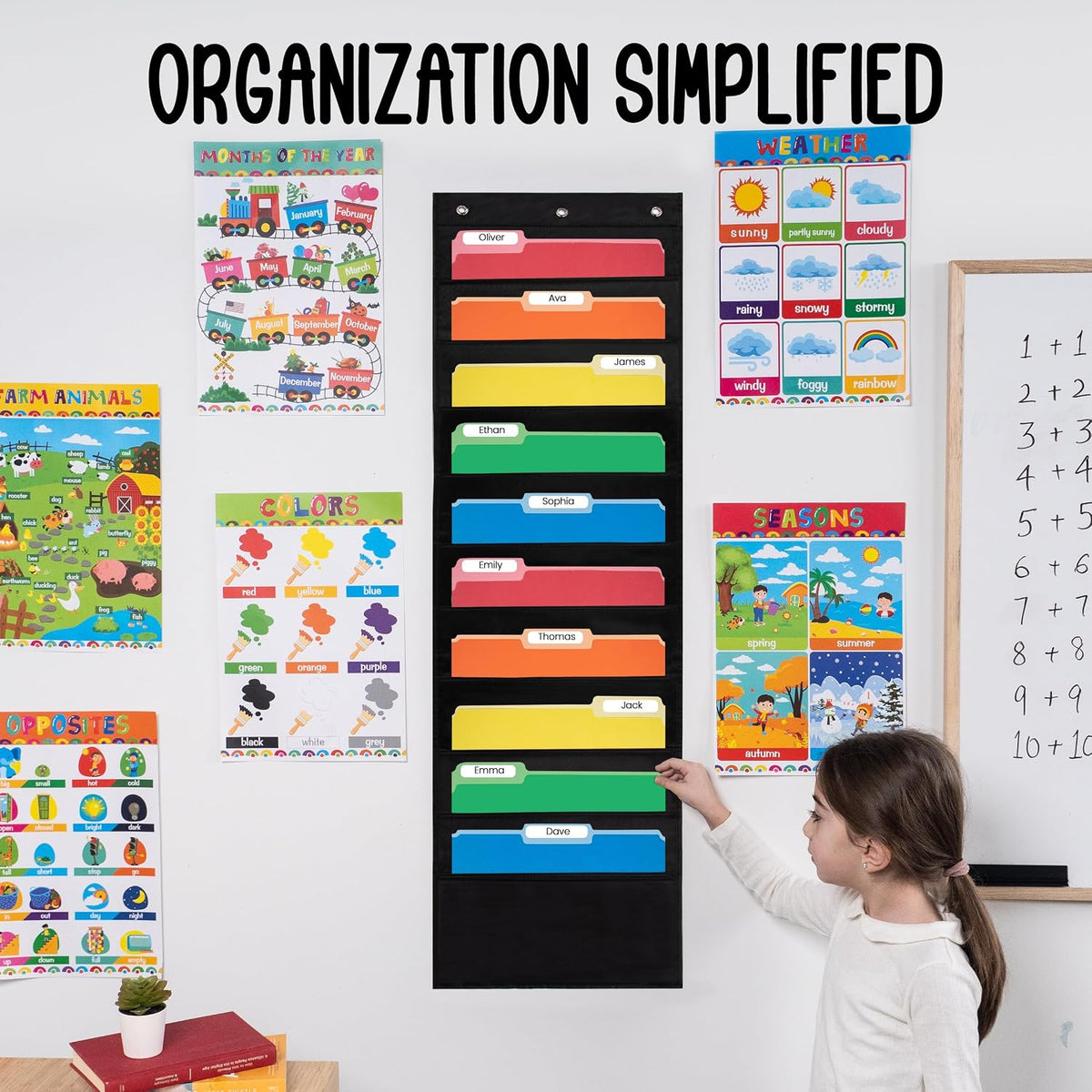 Essex Wares- 10 Pocket File Folder Pocket Chart, Black, 14" Wide x 47" Tall