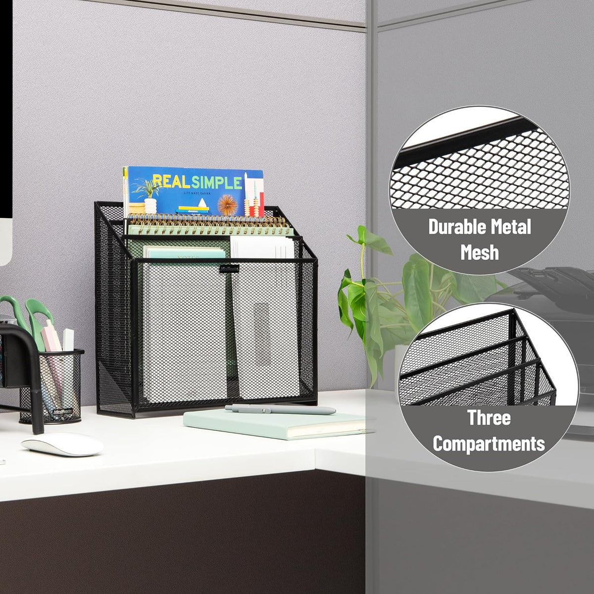 Mind Reader Vertical File Storage, Desktop Organizer, Workspace, Office, Metal Mesh, 12.5"L x 3.75"W x 11.5"H, Black