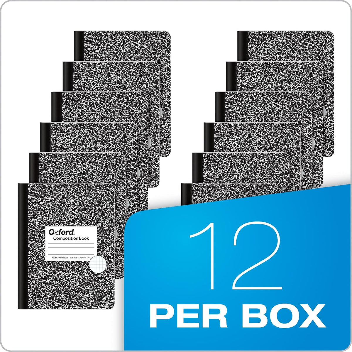 Tops Oxford Composition Notebooks, Graph Ruled Paper, 9-3/4" x 7-1/2", Black Marble Covers, 80 Sheets, 12 per Pack (63786)