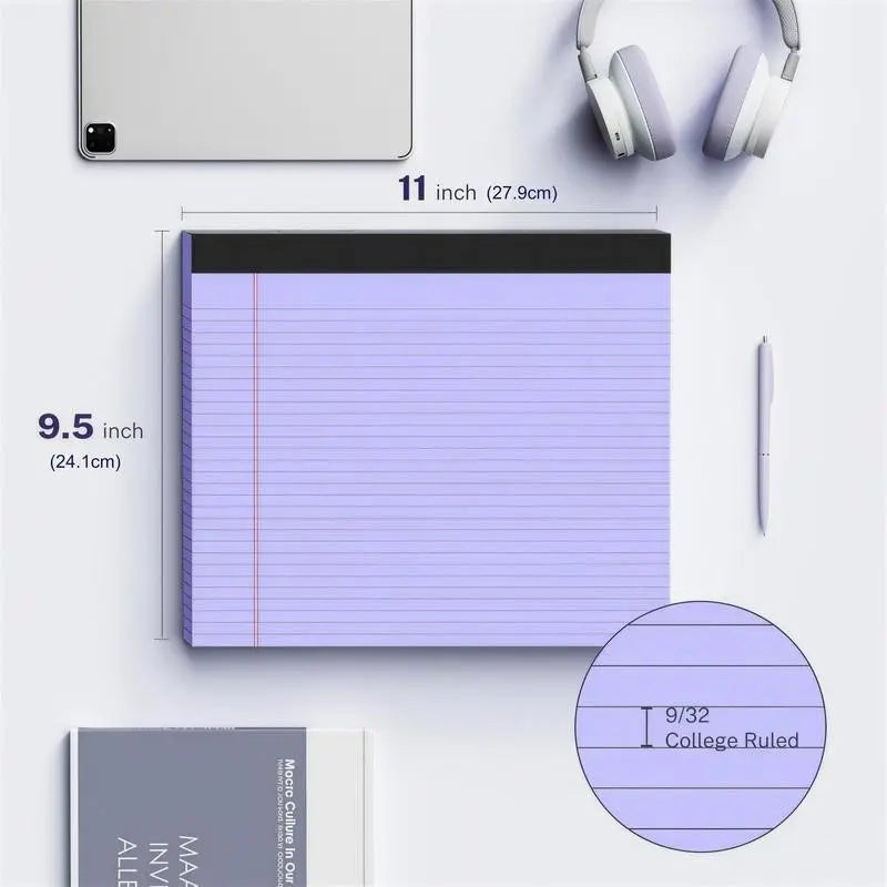 5 Pack Wide Legal Pads , 11" x 9.5" Landscape Set Of Pink Purple Blue Green Yellow College Ruled Note Pad Narrow Ruled 30 Sheets per Notepad Perforated Writing Paper Thick Backboard Horizontal Pads of Paper Office Stationery Supplies Student Essentials