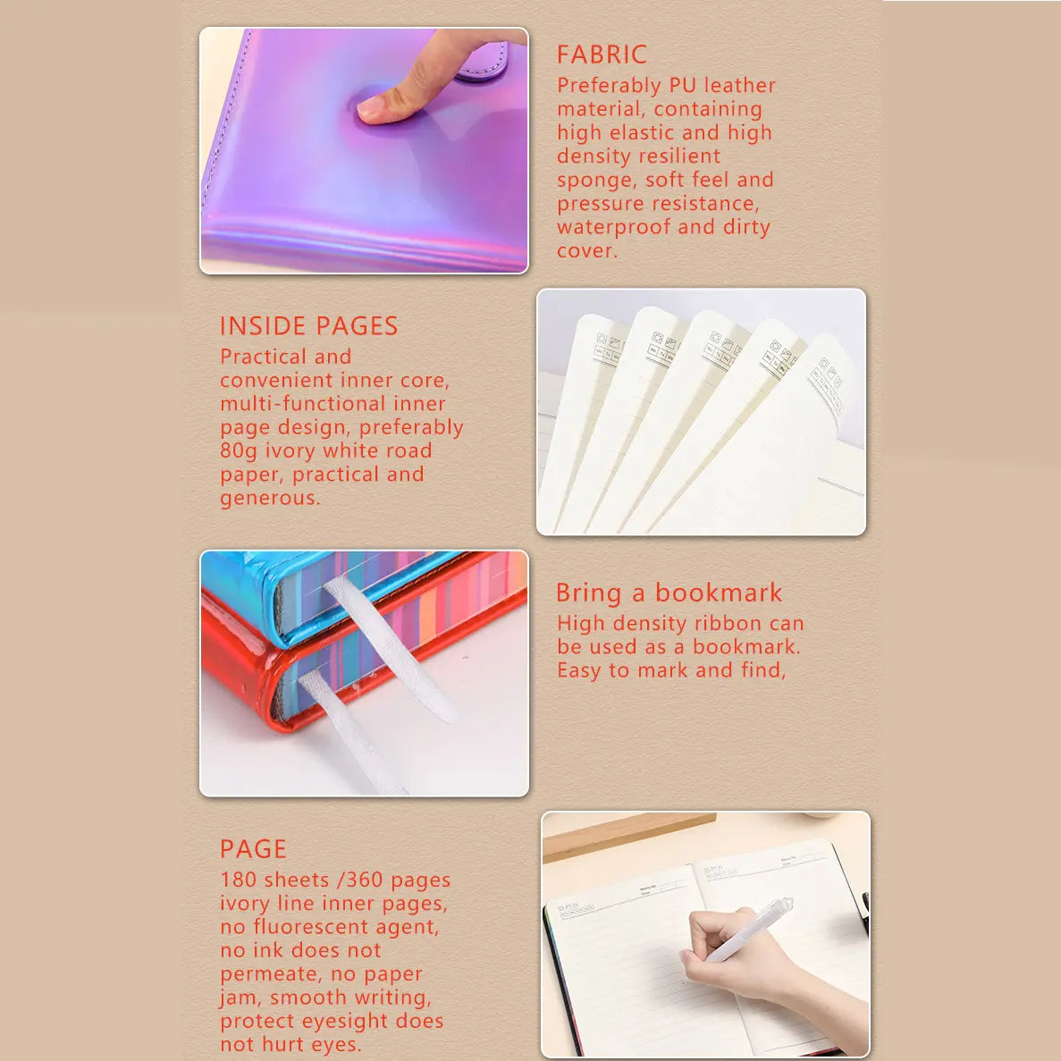 A5 Notebook with Laser Soft Cover, Simple Student Diary, Business Thick Memo Pad, 180 Pages, Unique Laser Design, Colorful Binding, Stationery Supplies, Notebook for School