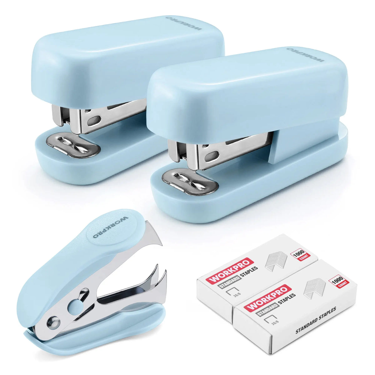#toolupgrade WORKPRO Mini Stapler with Staples, Pink Stapler Set Includes Two Small Staplers, One Staple Remover, 2000 Standard Staples - Cute Staplers for Desk with Non-Slip Base, Lock Design
