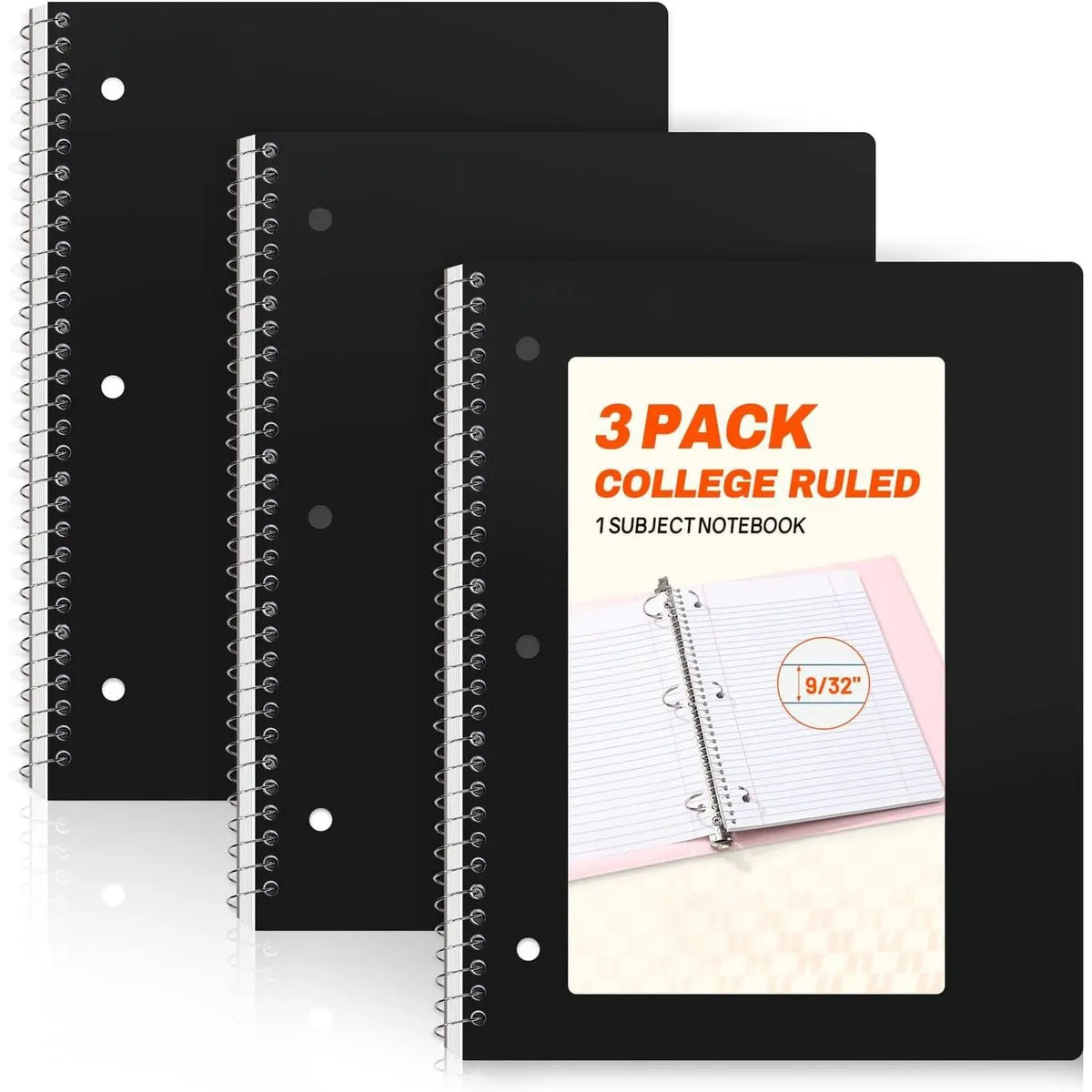 Modern Spiral Notebooks 3-Pack, 1-Subject College Ruled, 8" x 10.5", 70 Sheets Each, Cherry & Green, Back to School Office Stationery for College School Supplies Haul