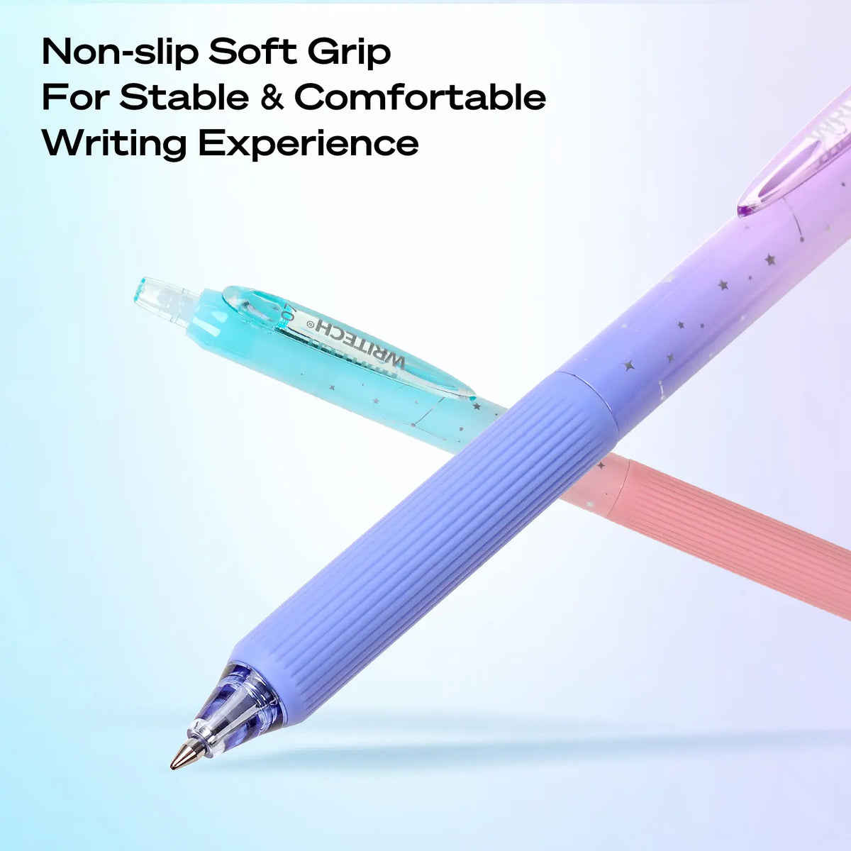 WRITECH Gel Pens Fine Point 0.7mm Black Ink Retractable 6ct with Gradient Color Barrel, Soft Vertical Stripe Silicone Grip & Detachable Design for Note Taking Silent Click No Smear Nebula Pen Set