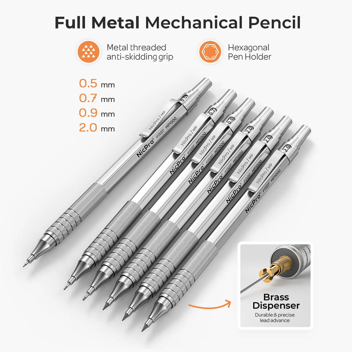 Nicpro 35-Pack Black Metal Mechanical Pencil Set with Case - Black Metal for Durability, Office School Writing Tools, Precision Marking Supplies (0.5/0.7/0.9mm Art Drafting, 3-Pack 2mm Graphite Lead Holders, 20-Tube Refills: 6B,4B,2B,HB,2H,4H), School Sup