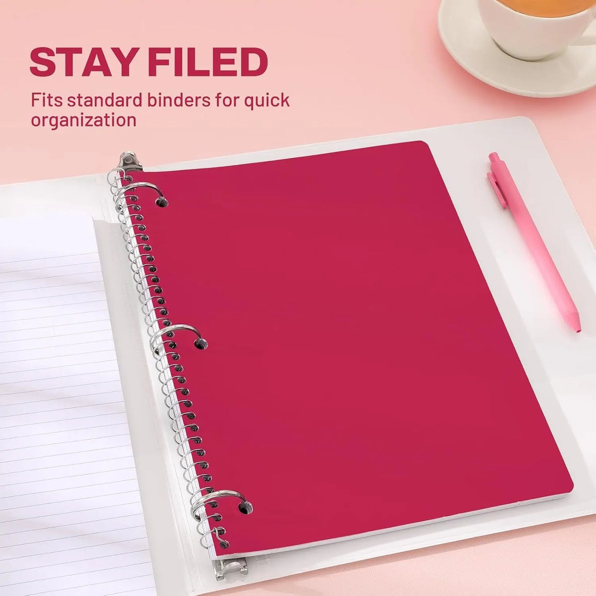 Modern Spiral Notebooks 3-Pack, 1-Subject College Ruled, 8" x 10.5", 70 Sheets Each, Cherry & Green, Back to School Office Stationery for College School Supplies Haul