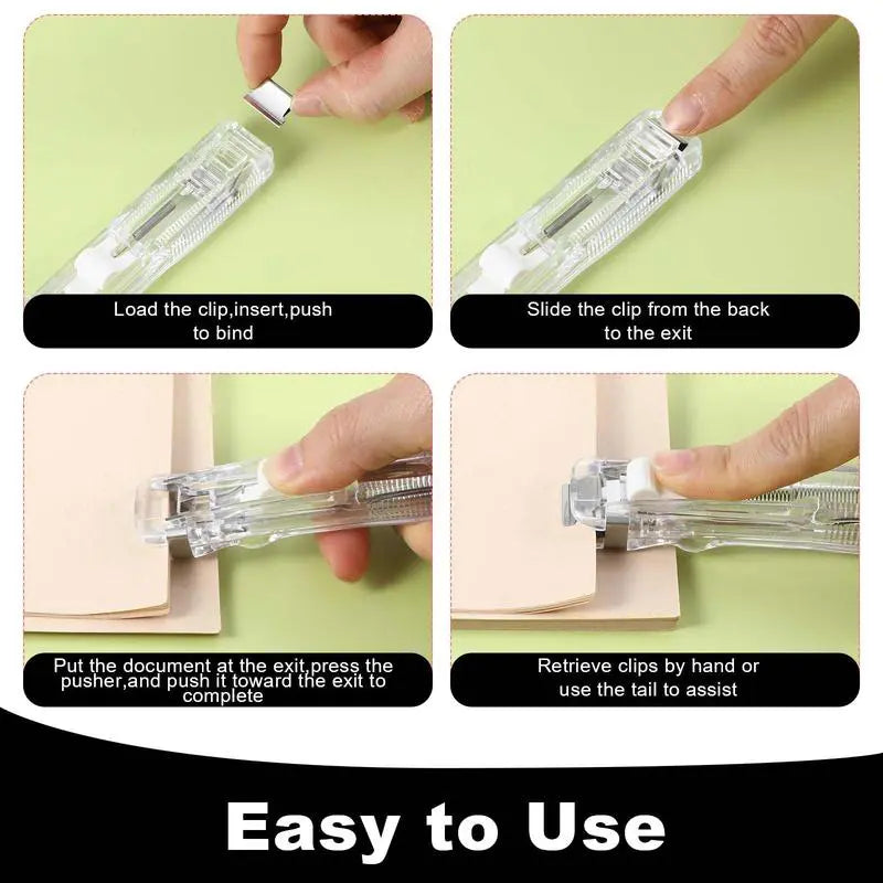 2 Pcs Portable Binder Clip Stapler, with 100 Pcs Small Binder Clips, lacari notepad clip Lacari,Non-Destructive Paper Clam Dispenser for Office, Home, School Effortless Document Organization Practicality office accessories,sohochic