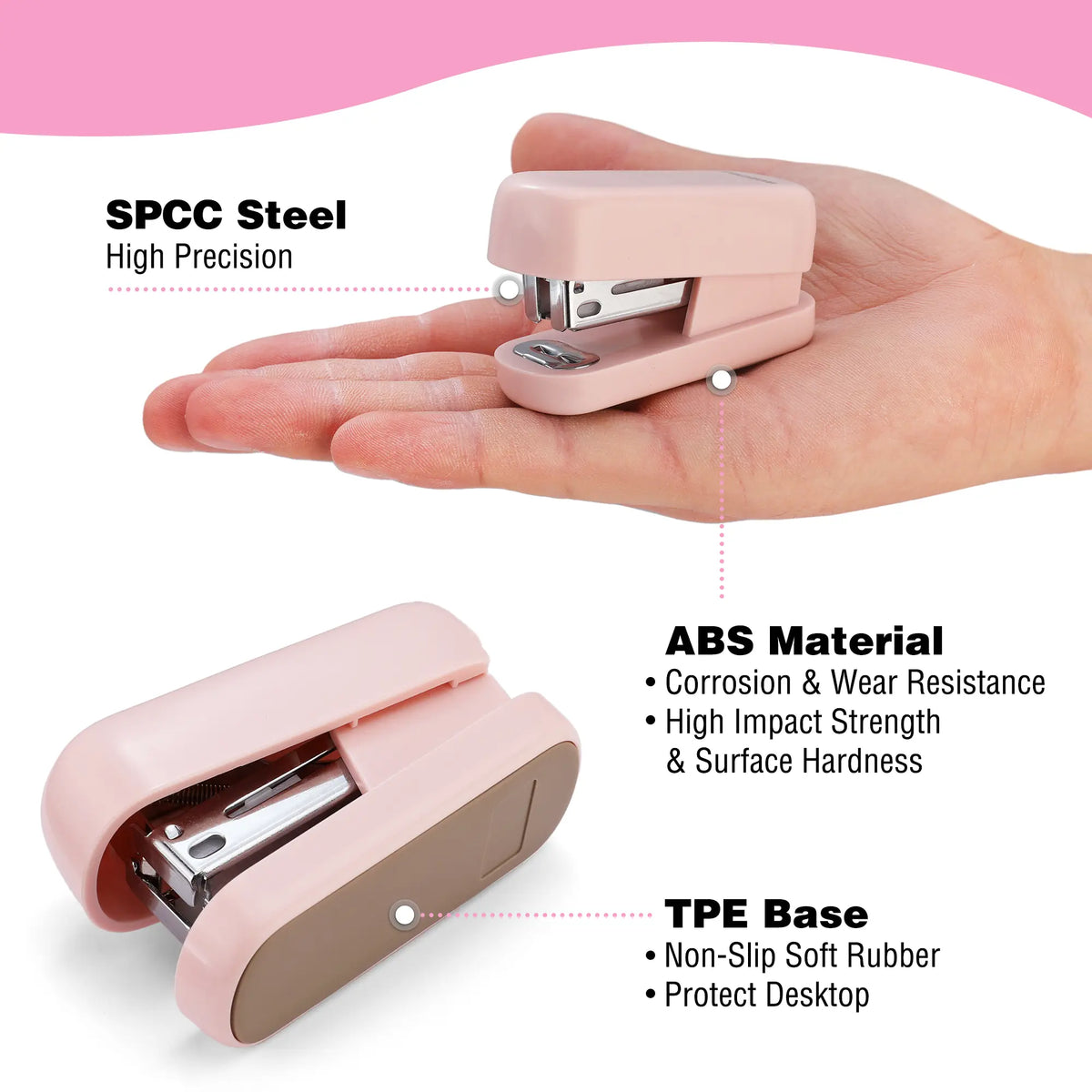 #toolupgrade WORKPRO Mini Stapler with Staples, Pink Stapler Set Includes Two Small Staplers, One Staple Remover, 2000 Standard Staples - Cute Staplers for Desk with Non-Slip Base, Lock Design