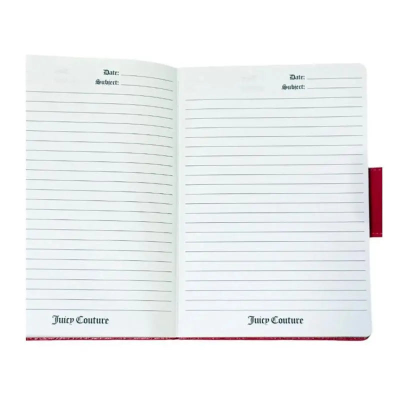 Juicy Couture Faux Leather with Gold Foil Lips Notebook Set with 1 Smooth Writing Retractable Stone Heart Detail Gel Pen, Office Stationery Supplies, Writing Stationery