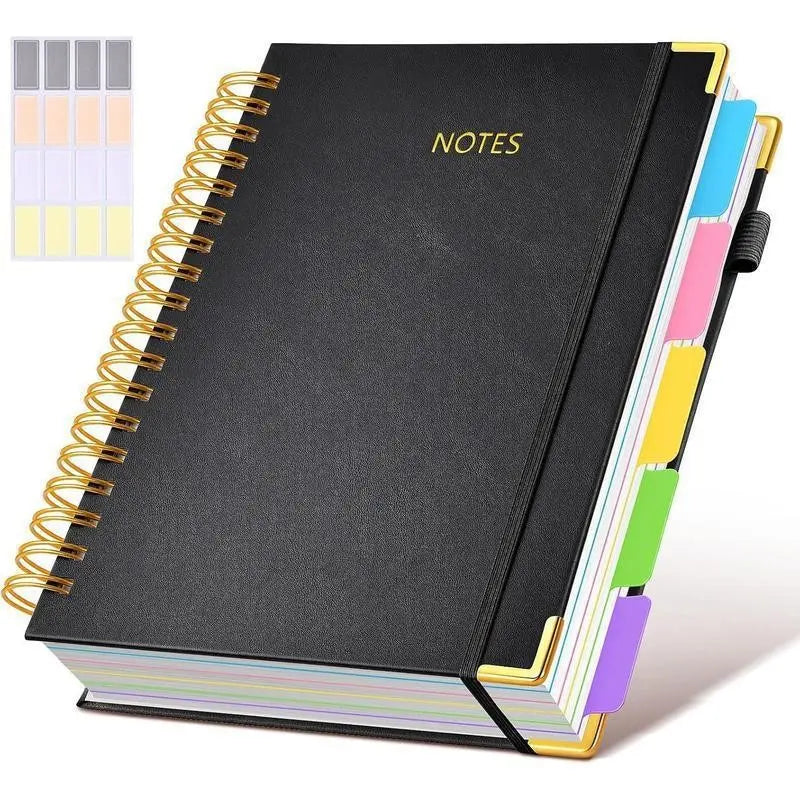 Hardcover Spiral Notebook with Removable Dividers Tabs, 300 Pages Leather 5-Subject 8 x 10-Inch Large Format Notebook Writing Notebook for Work, School, Note-Taking, Travel Diary, Study Notebook Spiral Journal Hardcover Notebooks