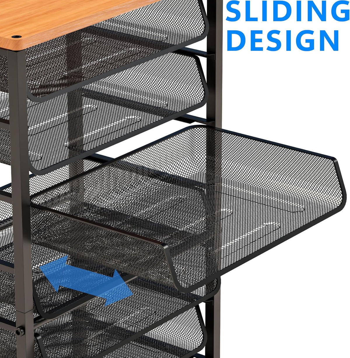 Simple Trending 12-Tier Rolling File Cart, Desk File Organizer with 11 Mesh Sliding Trays, Letter & Legal Paper Storage Rolling Utility Cart for Office Home School, Black