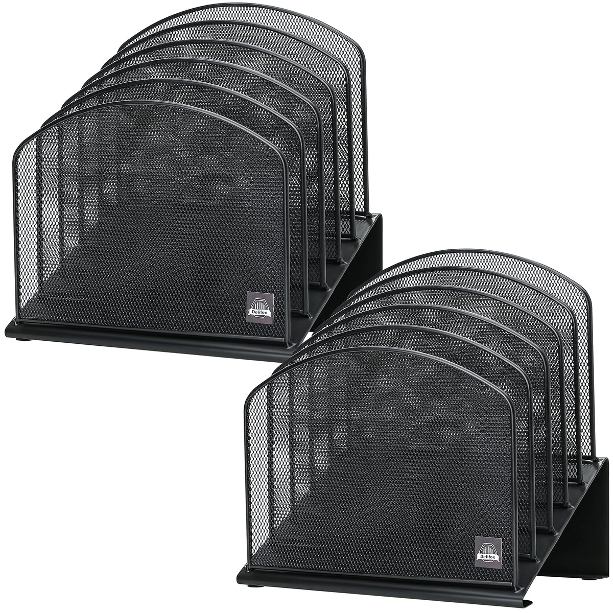 Delifox Inclined Desk File Organizer, 5-Section Vertical File Holder,Black
