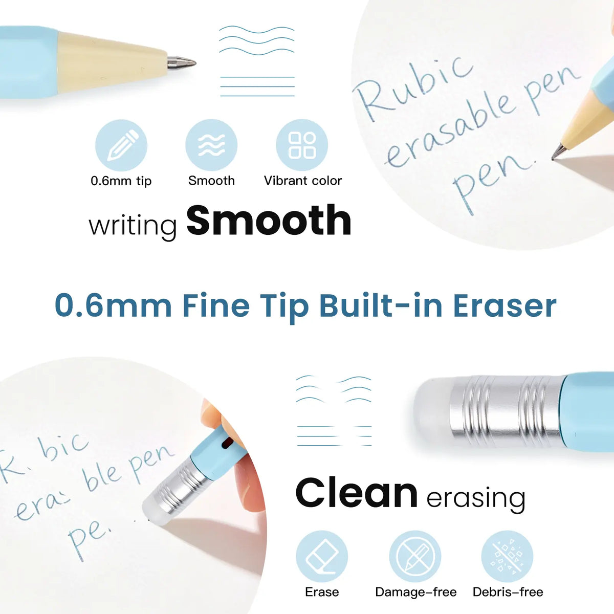 iiGEN RUBIC Erasable Gel Pens - 0.6mm Retractable Twist Magic Pens with Ergonomic Hexagonal Barrel Grip, Smooth Writing, Error Removal, Back to School Haul, College School Supplies, Office Accessories, Magic Pens & Refills