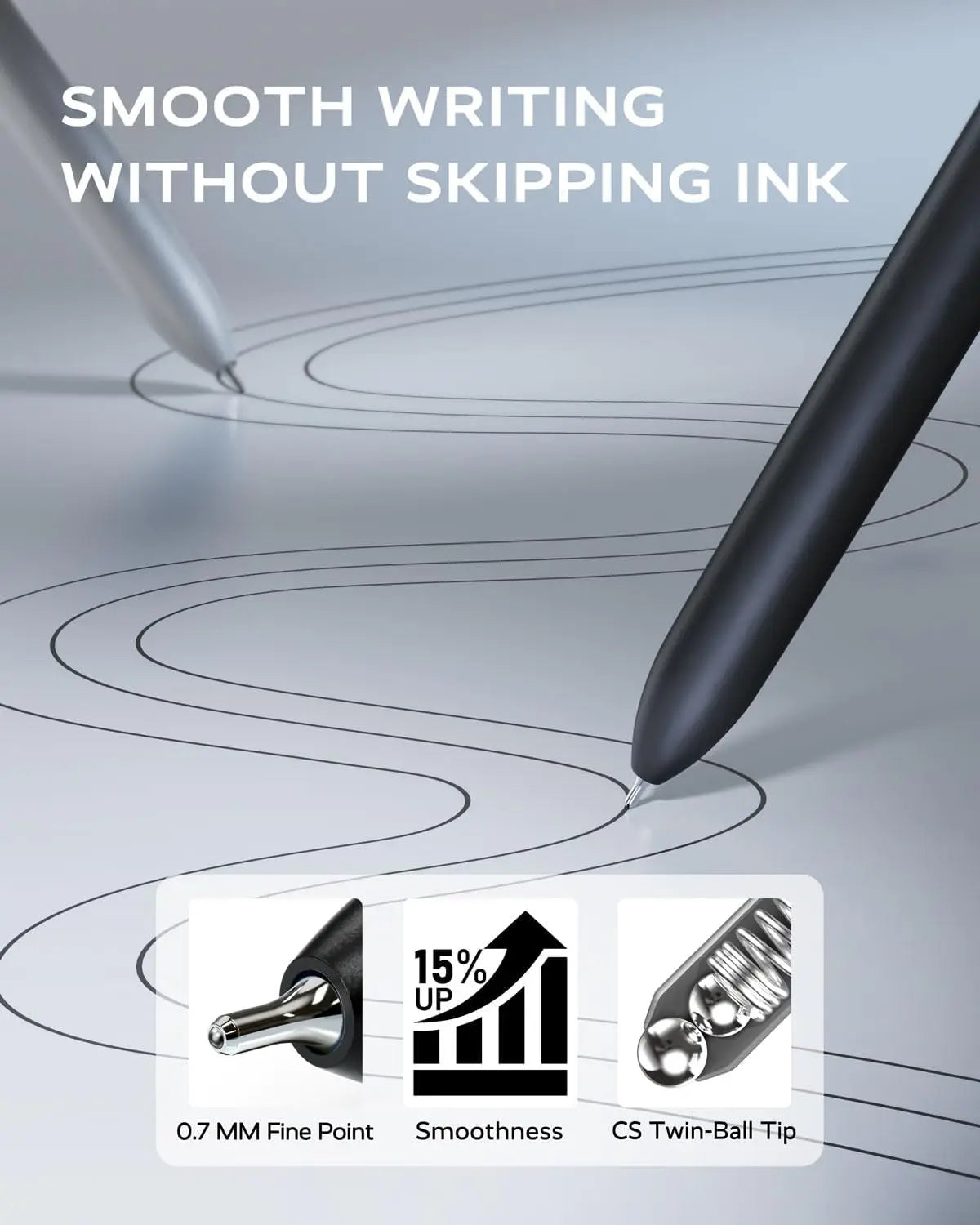 [Back to School Shopping] Minimalist Retractable Fine Nib Black Gel Pen Set (12Pcs, 0.7mm), 3 Extra Refills, Quick Dry, Smooth Writing Gift Pen for Office Work, Note Taking, College School Supplies, Students & Teachers, Work Accessories