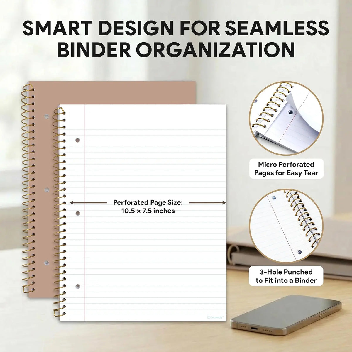 5-Pack 140 Pages Gold Foiled Spiral College Ruled Notebook Set | Gold Foiled Spiral College Ruled Notebook Set - 5 Notebooks x 140 Pages for School, College & Work